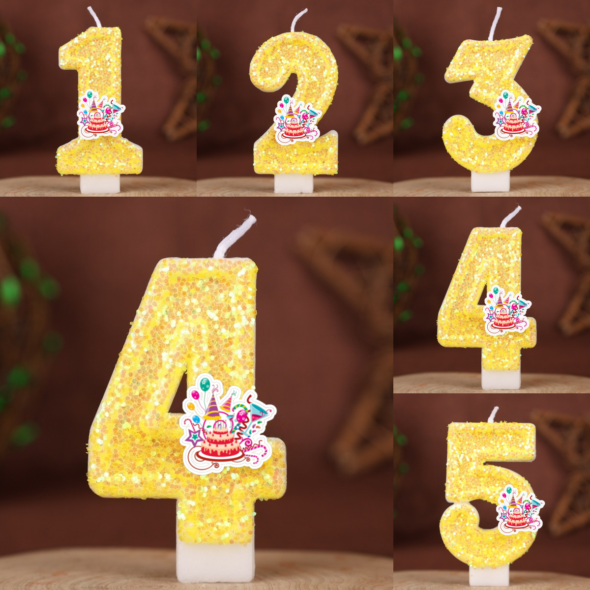 Holiday Candle Set - Happy Birthday Cake Topper Decorated Digital