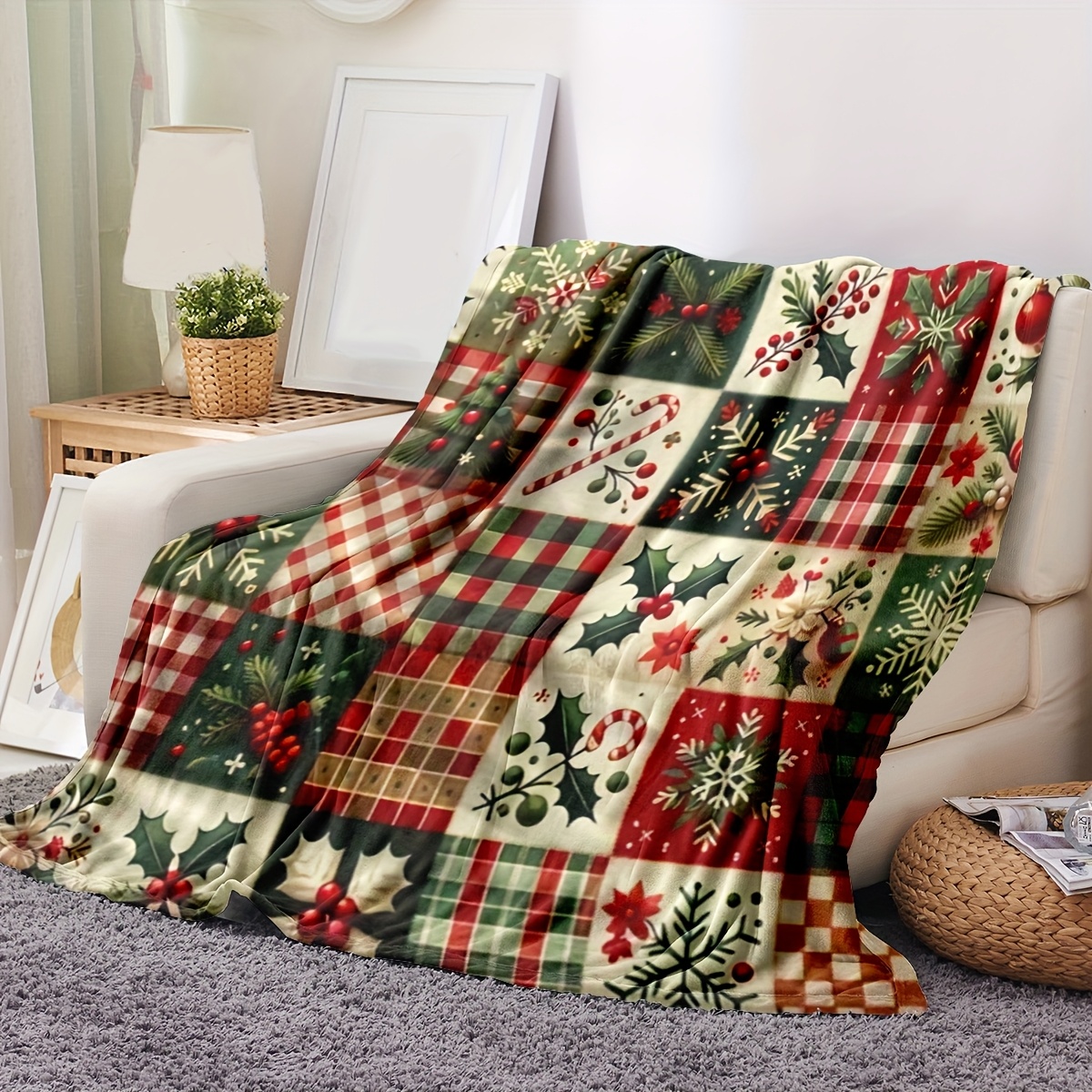 Festive Patchwork Throw Blanke - Christmas Throw Blanket ulasan dan harga