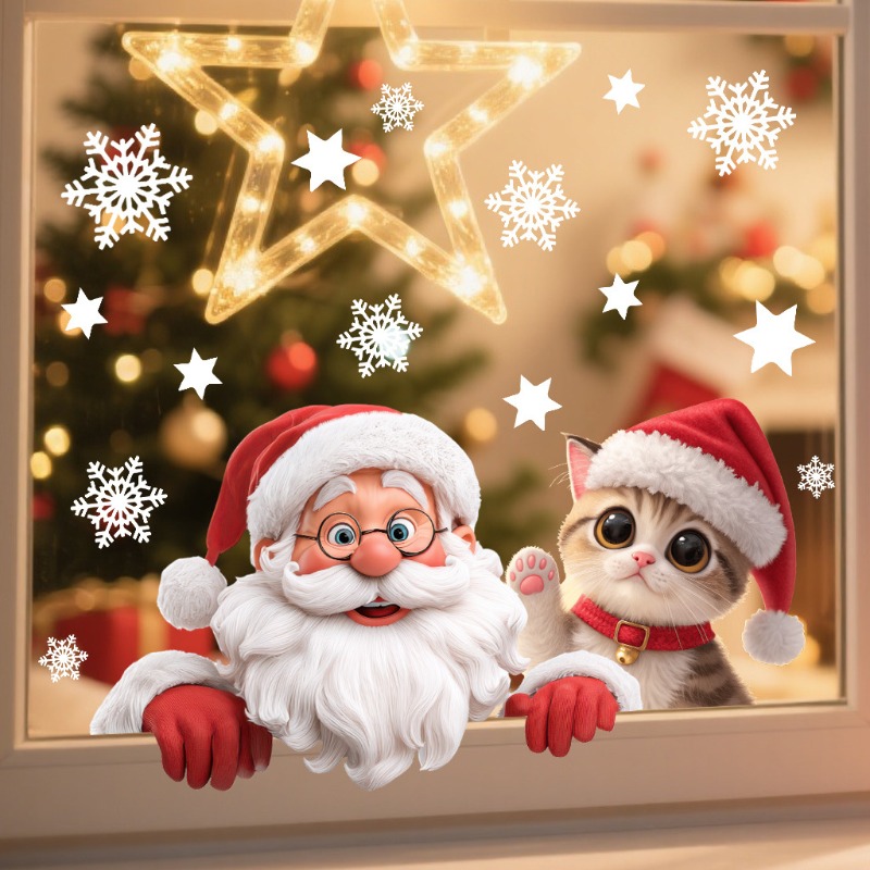 Kitten Santa Claus Window Stic - Snowflake Window Decal ulasan dan harga