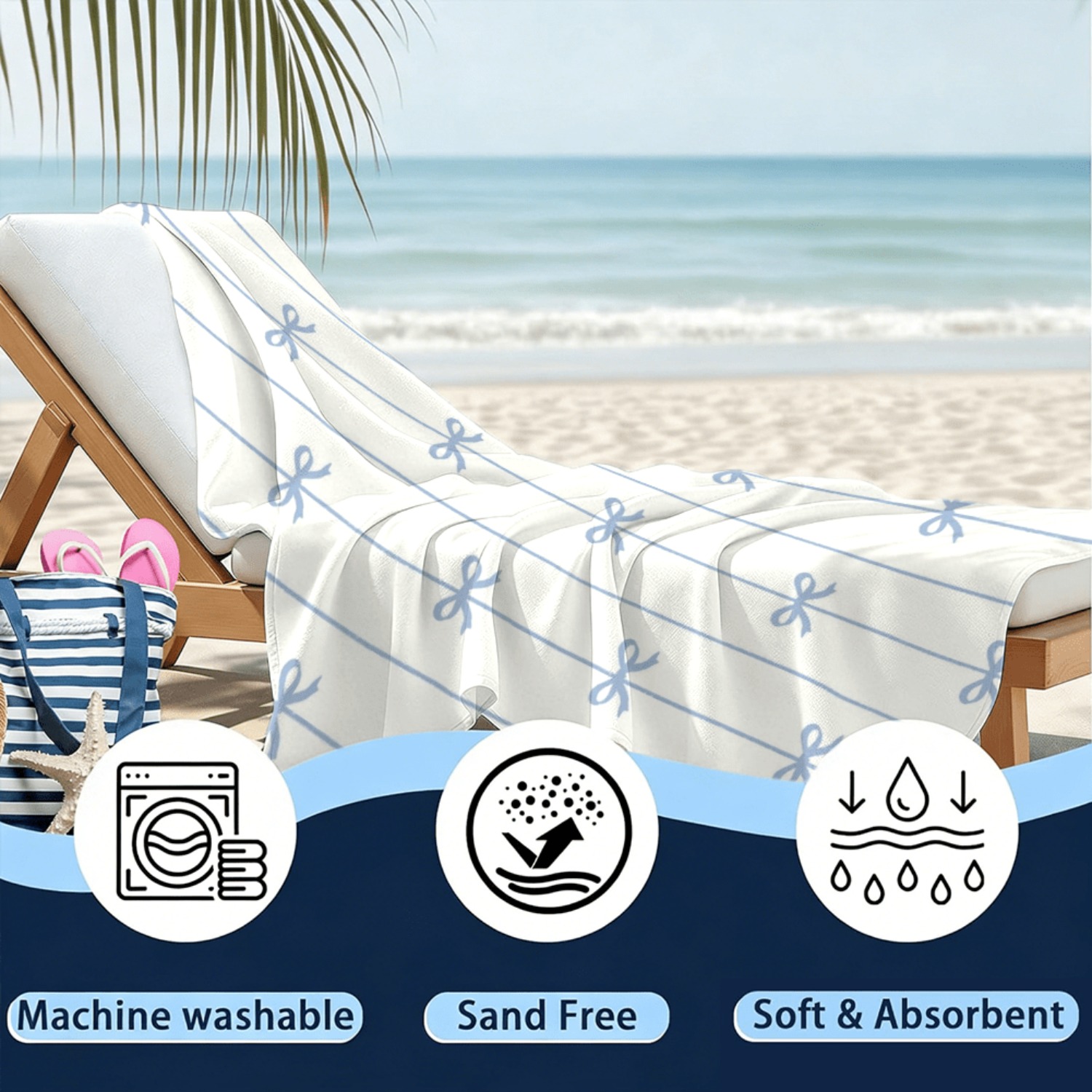 1pc Summer Beach Towel Blue Ri - Ribbon Bow Gift ulasan dan harga