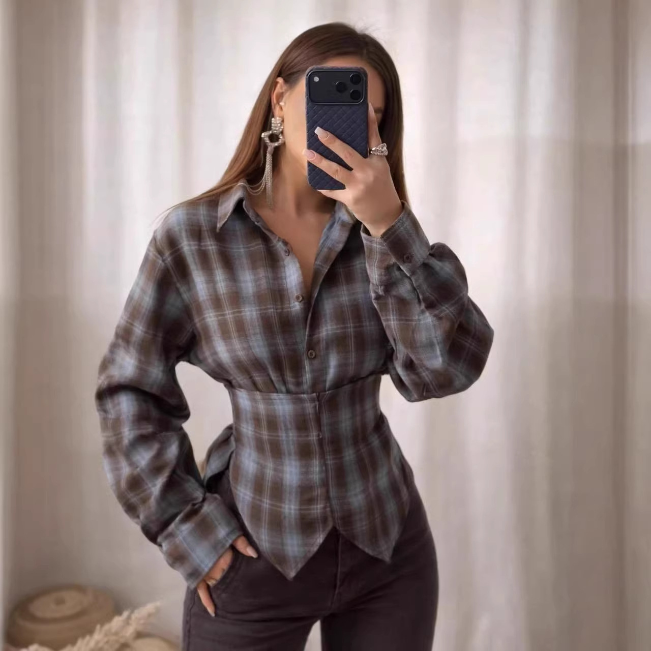 Loose Women's Plaid Blouse Vin - Christmas Throw Blanket ulasan dan harga