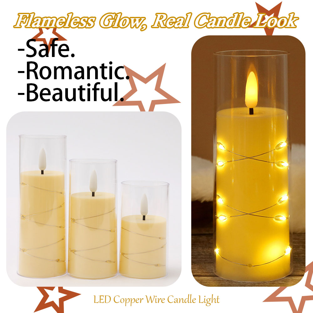 3pcs/set LED Copper Wire Flame - Holiday Candle Set ulasan dan harga
